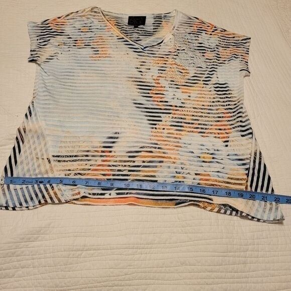 Womans Top Soft Sparkly Sheer Top Cap Sleeve Asian -  FRENCH BLUE brand L - Picture 7 of 16